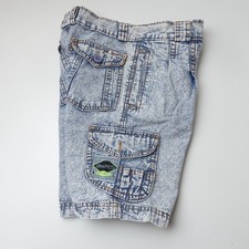 Vintage 80s 90s Graffiti Youth Acid Wash Shorts Size 10 23 X 8 Blue Cargo Neon