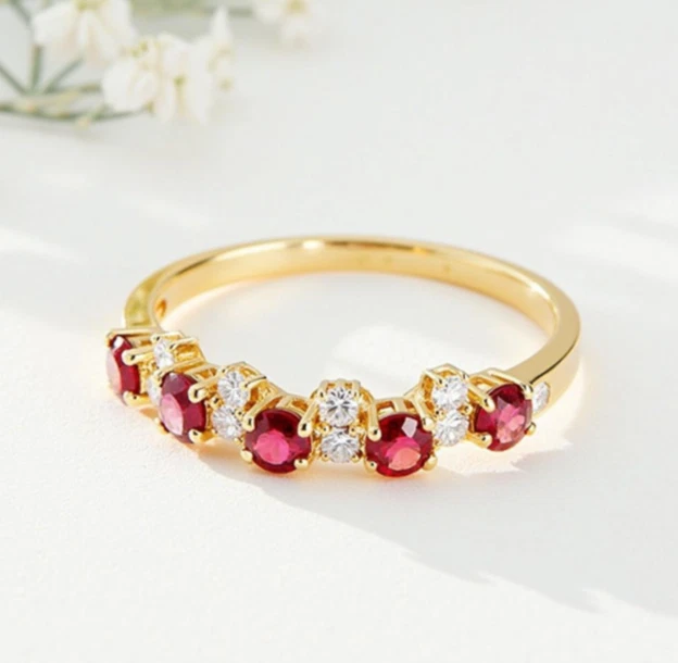 Handmade Ruby with Moissanite Anniversary Gift for Wife Dainty 18k Gold Plated - Image 2 of 4