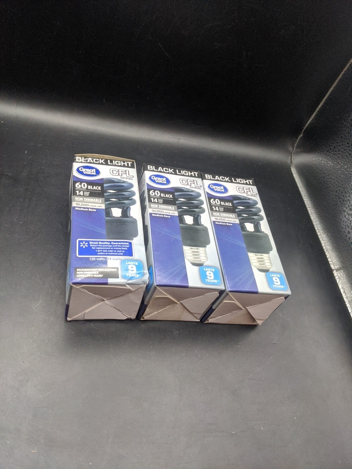 3 CFL Fluorescent Spiral Black Light Bulb 120V 14W Equivalent To 60w
