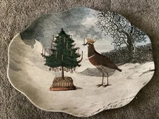 New John Derian For Target Stoneware XL Serving Platter Bird Tree Christmas