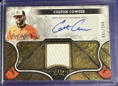 COLTON COWSER 2025 TOPPS TIER ONE GAME USED PATCH RELIC RPA AUTO /199 SP ORIOLES