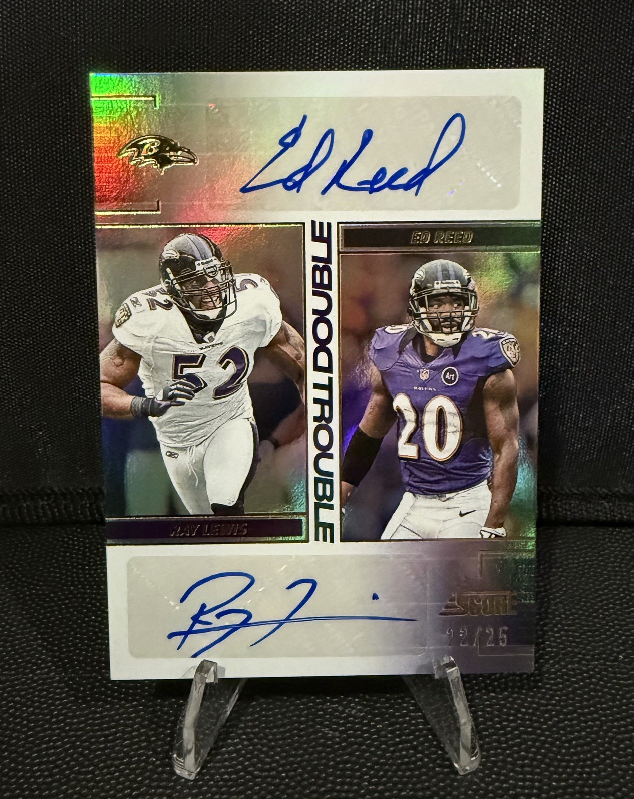 Ray Lewis / Ed Reed 2024 Panini Score Double Trouble DUAL AUTO /25 RAVENS