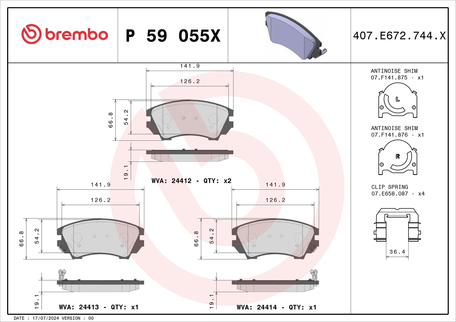 Brake Pads Set fits OPEL ZAFIRA C Front 2011 on Brembo 13237751 95516195 1605186 - Image 21