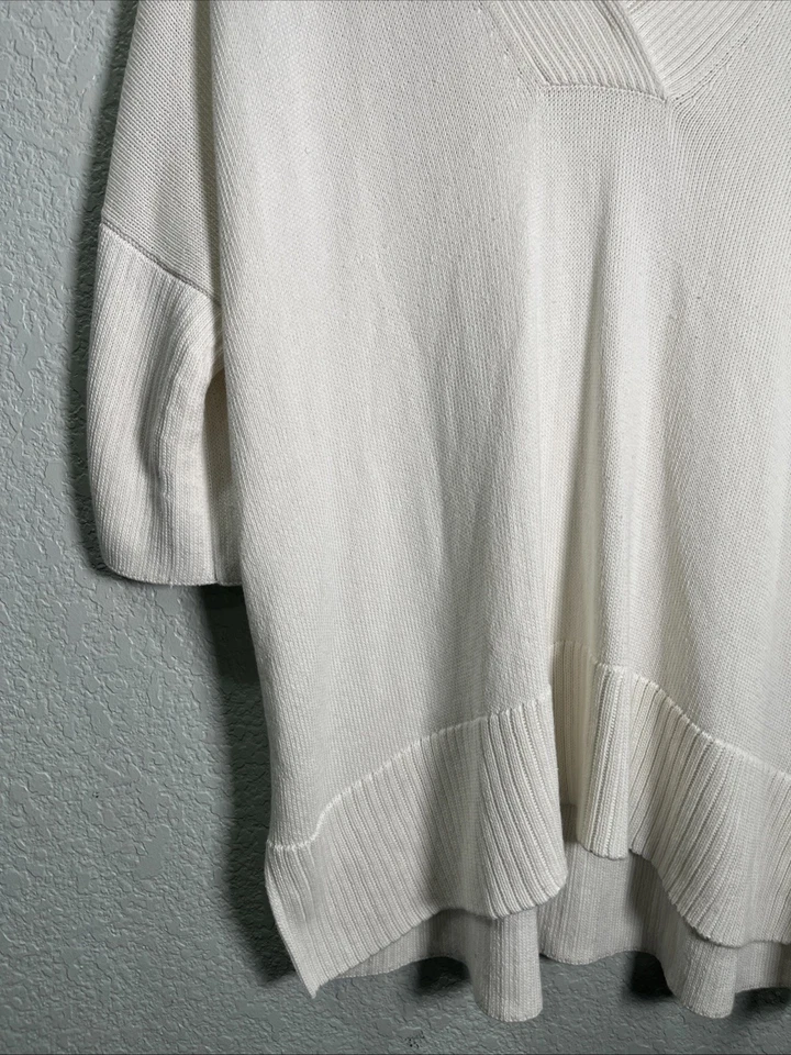 Lafayette 148 Sweater Top Womens M White Silk Blend Knit V Neck Oversized Tunic - Image 3 of 4
