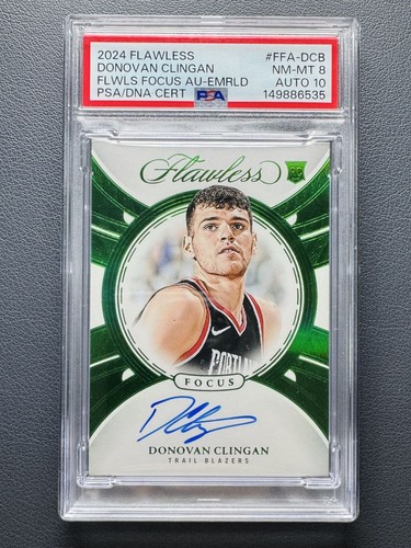 2024-25 Panini Flawless Donovan Clingan RC Rookie Focus Emerald Auto /5 PSA 8/10