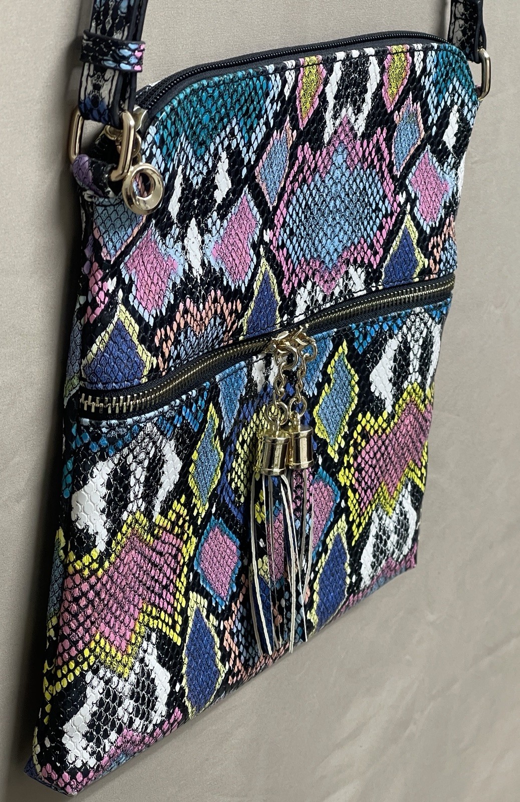 Multicolor Python Print Faux Leather Crossbody/Sh… - image 3