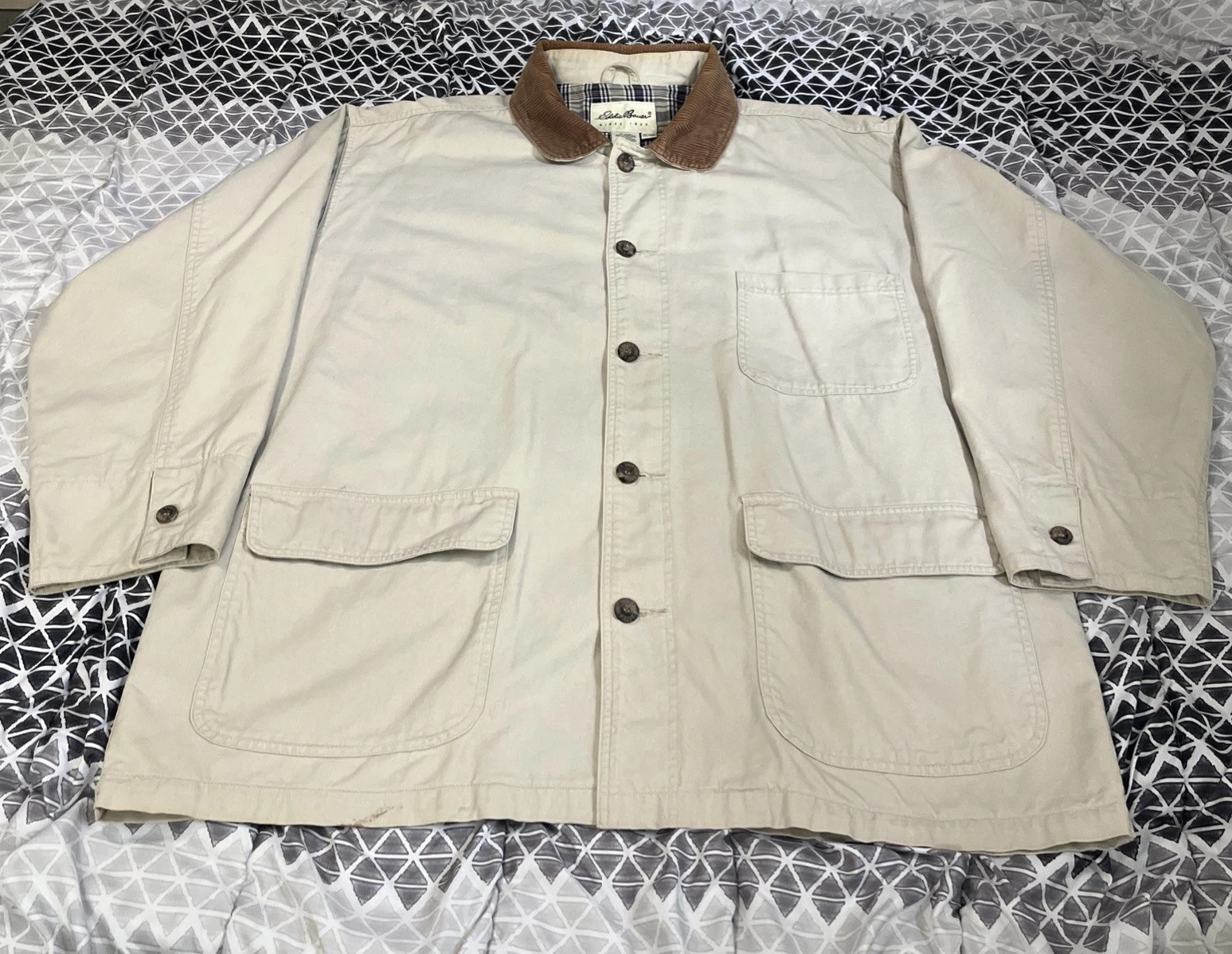 Vintage 90s Eddie Bauer Canvas Flannel Lined Chore Jacket Corduroy Barn Coat XL