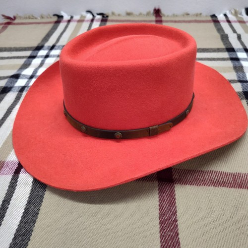 Vtg Stetson Pony Express Sundown Women's Cowboy Hat Red Wool Poppy Size Medium 7
