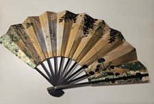 Vintage 1950s JAPAN AIRLINES JAL Aviation Gold Bamboo Folding Hand Fan