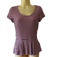 Elle  Purple & White Knit Peplum Top Blouse Woman Size XS Striped Y2K Vibe
