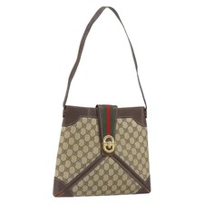 GUCCI GG Supreme Web Sherry Line Shoulder Bag PVC Beige Gold 201446 Auth 166734
