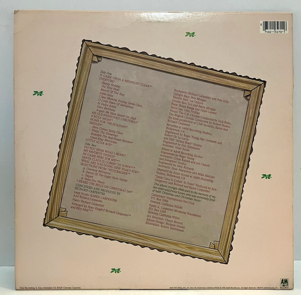 CARPENTERS Old Fashioned Christmas (1984 Translucent) - 12" Vinyl Record LP - VG - Image 3 of 4