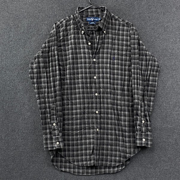 Ralph Lauren Blake Mens Medium Long Sleeve Button Down Shirt Grey Check Japan