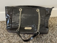 Versace Black/Purple Patent Shoulder Bag Zip Closure Chain Strap Silver Hardware