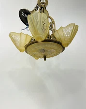 Rare Lightolier art deco chandelier After Sunset  W/4 Shades Restoration