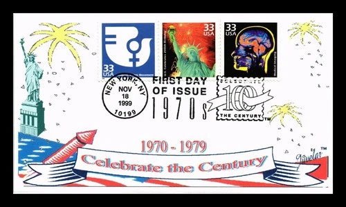 CELEBRATE CENTURY 1970S FDC STRIP OF 3 JUVELAR LIMITED EDITION 10 OF 10 US COVER