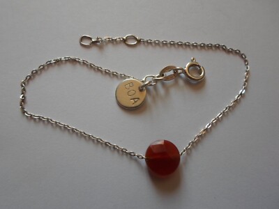 Bracelet En Argent Massif Avec Pierre Orange Mobile - Bijou Occasion