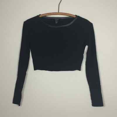 FOREVER 21 Long Sleeve Crop Top Faux Leather Trim