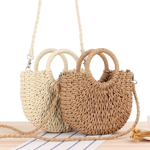 Bolsos de playa para mujeres Bolso De Mimbre Paja Tejido Cesta De Mimbre De  Verano Bolso Bandolera | eBay
