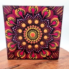 Mandala Dot Art Painting, Black, Deep Violet, Orange, Yellow... 6" X 6"
