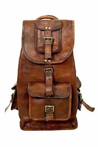 Real leather handmade messenger brown vintage satchel backpack mens travel bag 