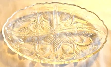 Fenton Strawberry Clear 3  Part Relish Dish Oval Rare 1980's Marked