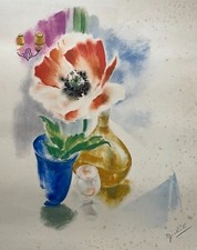 Coquelicot, Gravure Couleur Signée Michèle, Nature Morte, XXe