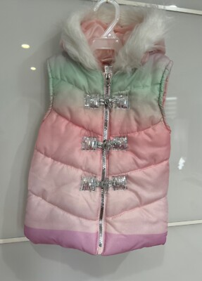 Lass Browser NEW! Little Lass Jacket Vest Baby Girls Pink Green Zipper Hooded Size 5 ...