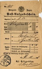 Bavaria, Postal Order Note with Stamp "HOF II. 29 NOV. 85 1-2 Nm."
