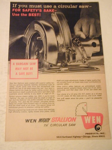 1966 WEN MIGHTY STALLION 7.25" CIRCULAR SAW MAN CAVE VINTAGE PRINT AD 45