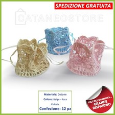SACCHETTI UNCINETTO STOCK 7x7,50cm CONFETTI CONFETTATA BOMBONIERA PORTARISO 12pz