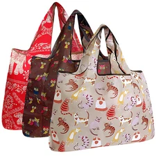 Wrapables Large Foldable Tote Nylon Reusable Grocery Bag, 3 Pack