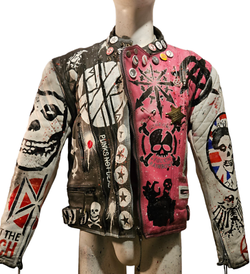 Vintage Leather Spiked Hand Painted Bespoke Punk Rock Jacket