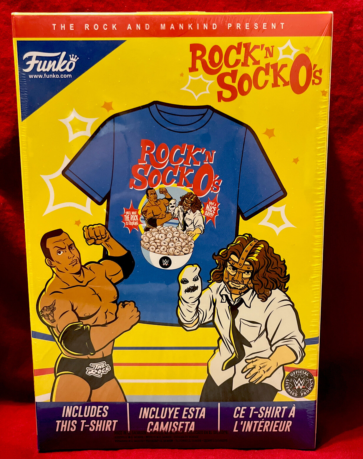 Funko WWE Rock’N Sock O’s Cereal T-Shirt XL Mankind & The Rock- New ...