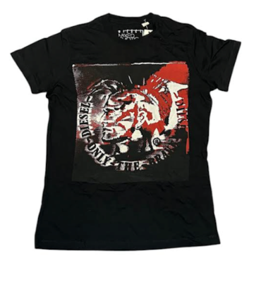 Vintage Y2K $58 DIESEL Black MOHICAN Short Sleeve Slim Fit