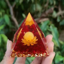 Orgone Pyramid Yellow Agate Orgonite Chakra Crystal healing Phone EMF Protection