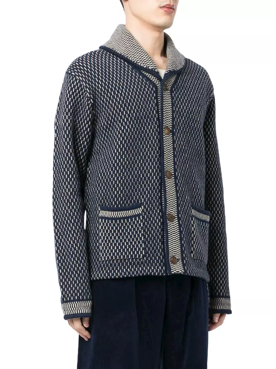 Ralph Lauren RRL Indigo Wool Jacquard Shawl Collar Cardigan