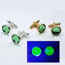 Uranium Glass Cuff Links Green Gold or Silver Tone