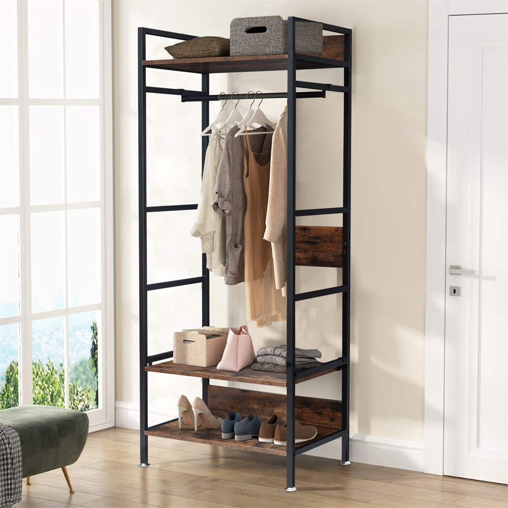 Clothes Rack Heavy Duty Garment Hanger Shoe Organizer w 3 tier
