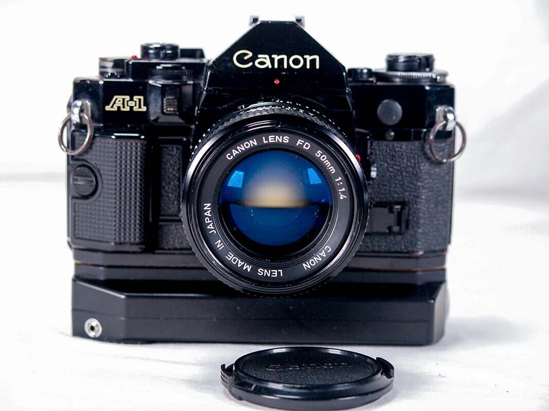 Canon A-1 A1 35mmBlack SLR Camera 50mm f1.4 FD Canon Lens w/ Winder Motor  Drive