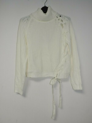 Missguided Grobstrickpullover Rollkragen Schnürung Elfenbein Größe UK 8 DH002 II 13