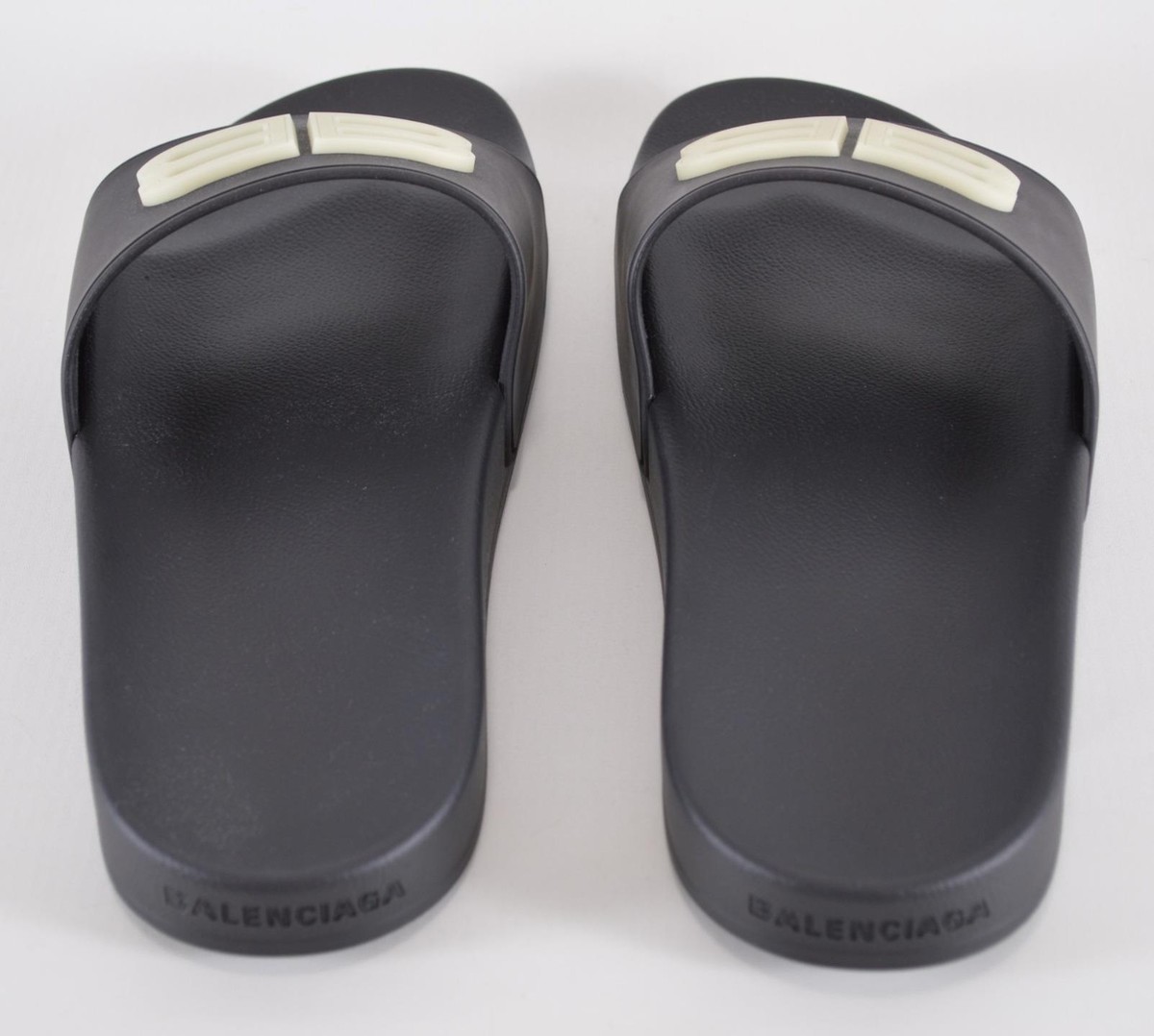 NEW Balenciaga Men's Black GLOW BB Logo Pool Slides Sandals Shoes