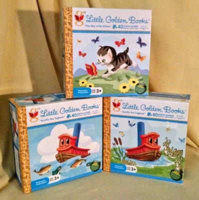 LITTLE GOLDEN BOOK PUZZLE SET 3 NEW SCUFFY TUGBOAT SHY LITTLE KITTEN 2010 40 PC*