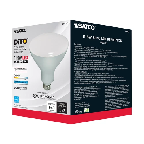 Satco S9637 LED 11.5W =75W BR40 120V Medium E26 5000K Daylight Natural White - Picture 5 of 10