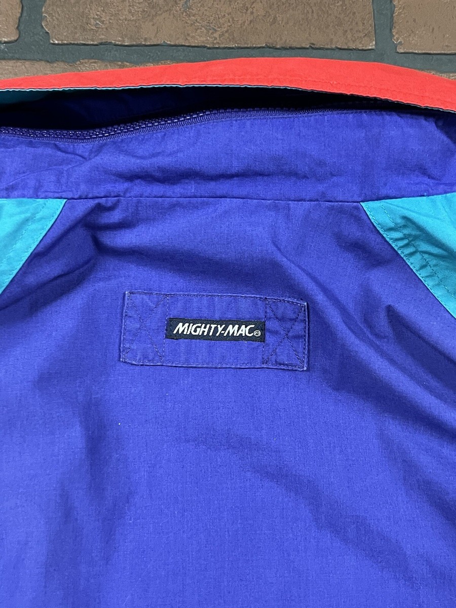 Vintage Mighty-Mac Jacket W/ Hood Colorblock Red/Teal/Purple 80s