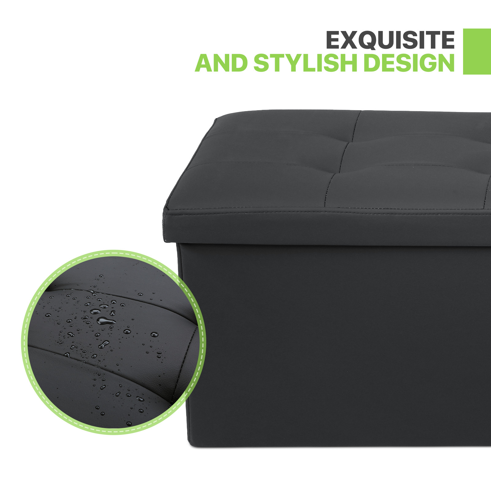 43" Black Storage Ottoman Rectangular Upholstered PU Leather Seat Lift Top Stool