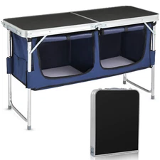 4ft Camping Kitchen Table Folding Portable Cook Station 3 Adjustable Heights