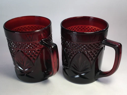 Set of TWO  Cristal D’Arques Durand Luminarc France Ruby Red Old Fashioned Mugs