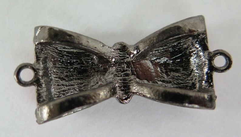 1PC Bow Connector, Black Enamel on Gunmetal with Rhinestones Bow, 35x15mm Diy - Image 4 of 4
