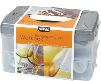 PEBEO VITREA 160 ARBEITSKASTEN MALEN AUF GLAS STARTERSET 10 FARBEN PINSEL UMRISS